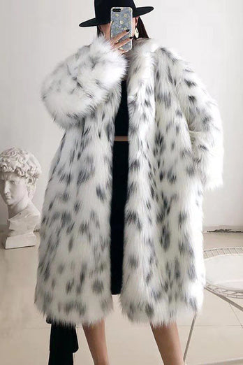 White Oversized Long Faux Fur Shearling Coat