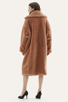 Camel Lapel Fleece Oversized Long Fuzzy Teddy Coat