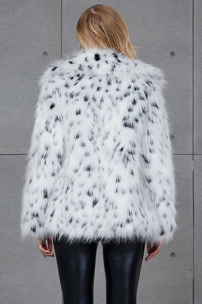 Load image into Gallery viewer, White Leopard Print Lapel Neck Faux Fur Women Coat