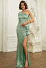 Load image into Gallery viewer, One Shoulder Green Sequin Prom Dress With Ruffles