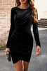 Load image into Gallery viewer, Black Bodycon Round Neck Long Sleeves Velvet Party Dress