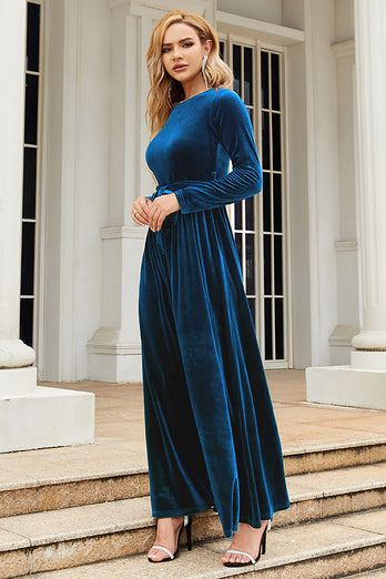 Black velvet long discount sleeve maxi dress