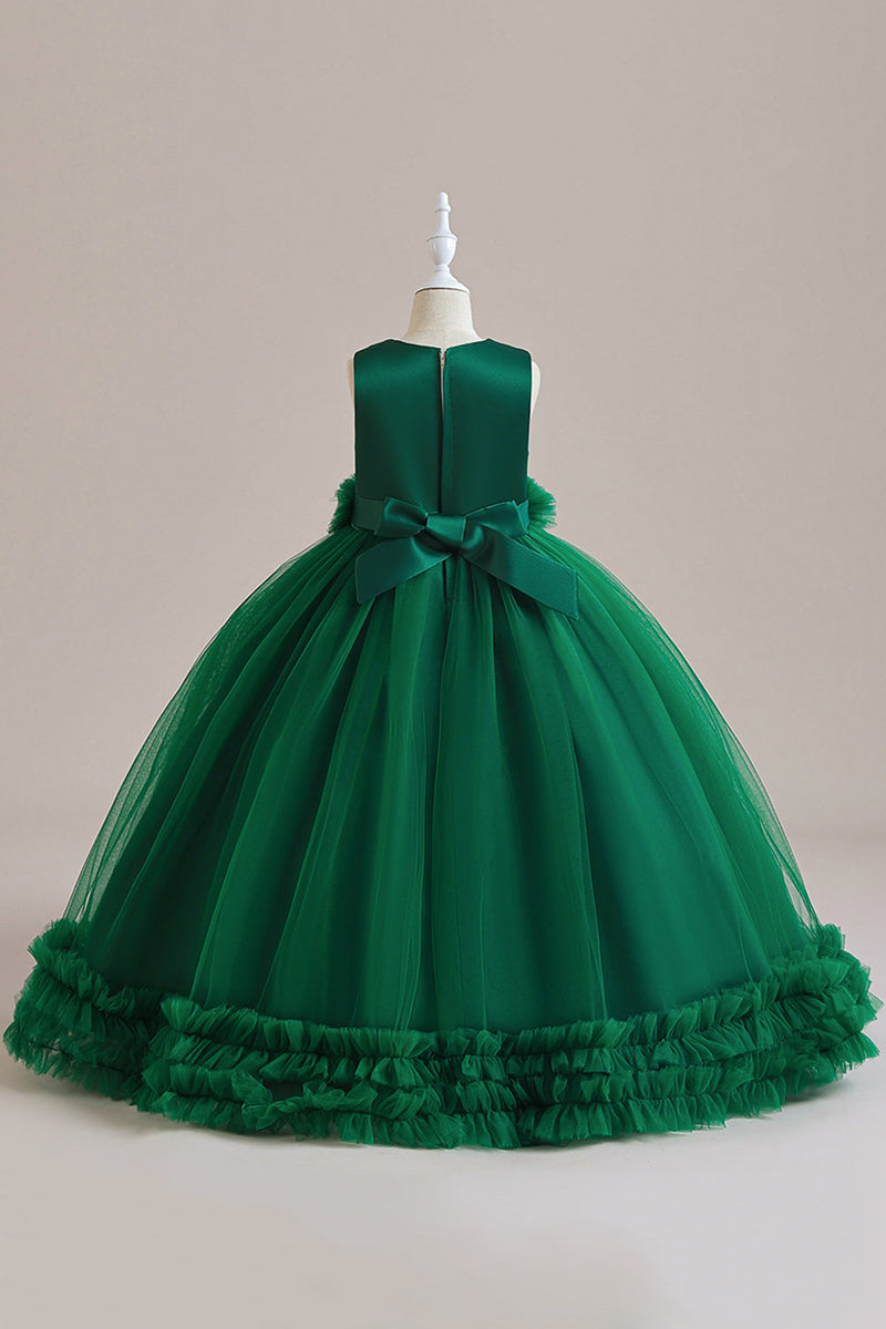 Load image into Gallery viewer, Sleeveless Green Tulle A Line Girl Dress with Lace