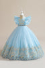 Load image into Gallery viewer, Blue A Line Tulle Girl Dress with Embroidery