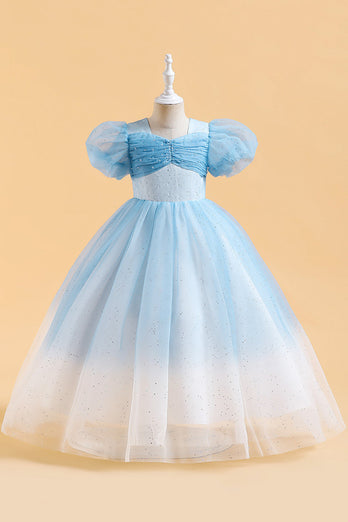 Blue A Line Tulle Girl Dress with Beading