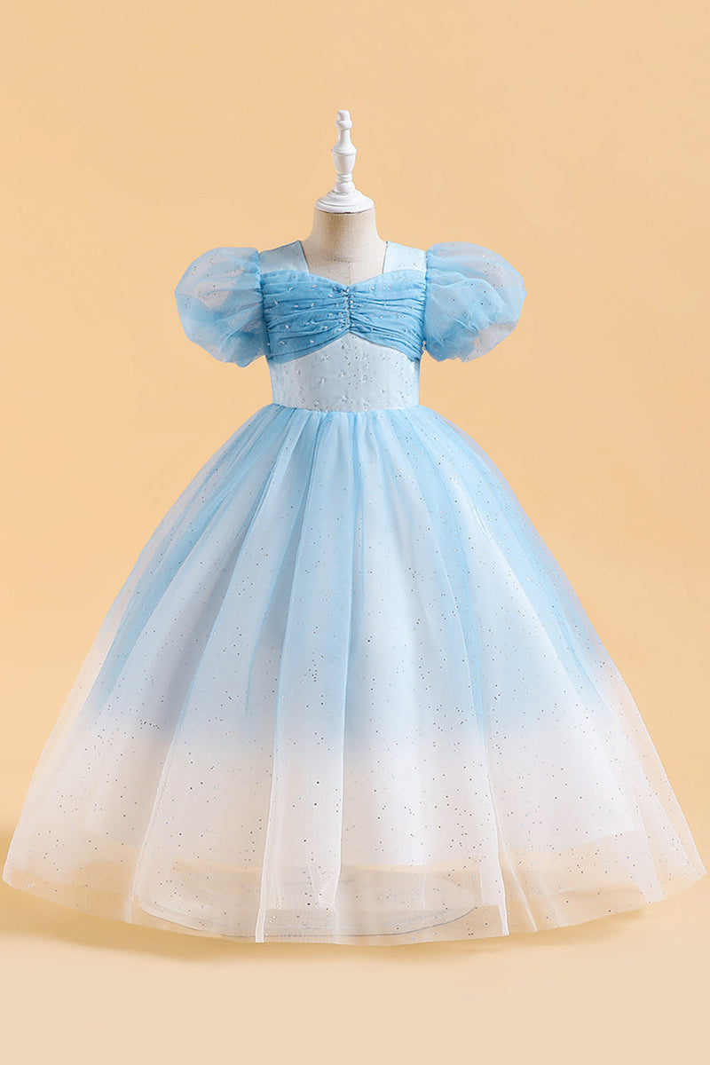 Load image into Gallery viewer, Blue A Line Tulle Girl Dress with Beading