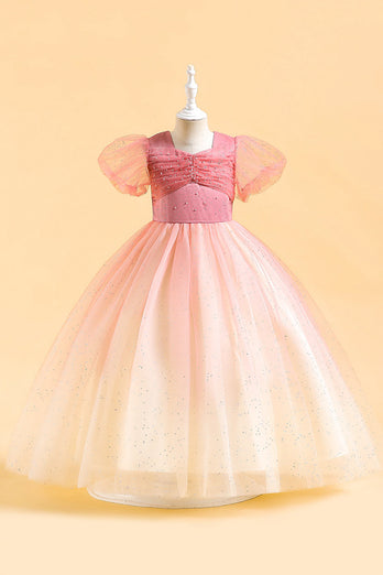 Blue A Line Tulle Girl Dress with Beading