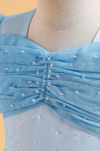 Blue A Line Tulle Girl Dress with Beading