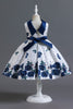 Load image into Gallery viewer, A Line Jewel Neck Blue Printed Girl Dress