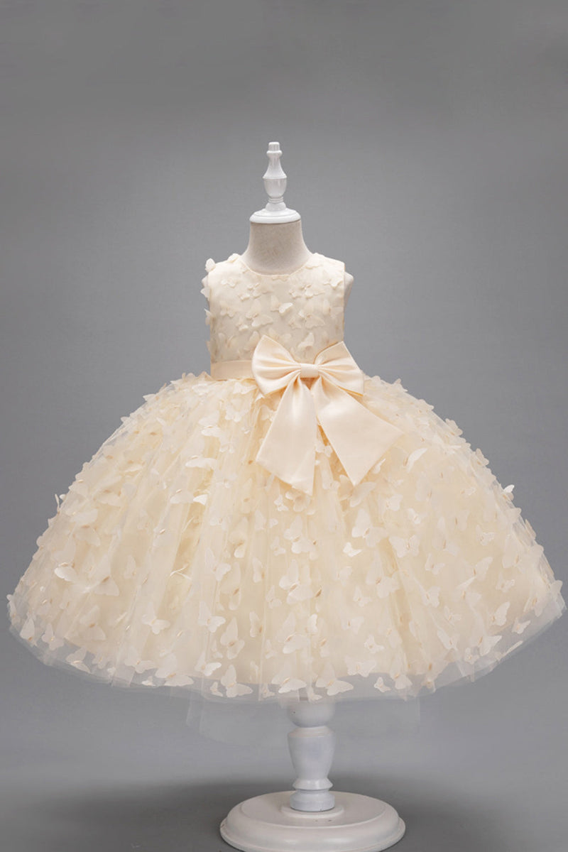 Load image into Gallery viewer, Champagne Princess Butterfly Tulle Girls&#39; Dress With Bow