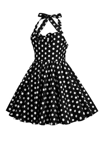 Halter Red Vintage Polka Dot 50's Girls Dress with Bow