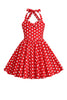 Load image into Gallery viewer, Halter Red Vintage Polka Dot 50&#39;s Girls Dress with Bow