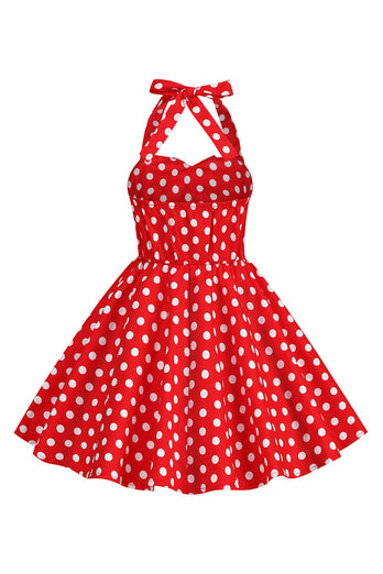 Halter Red Vintage Polka Dot 50's Girls Dress with Bow