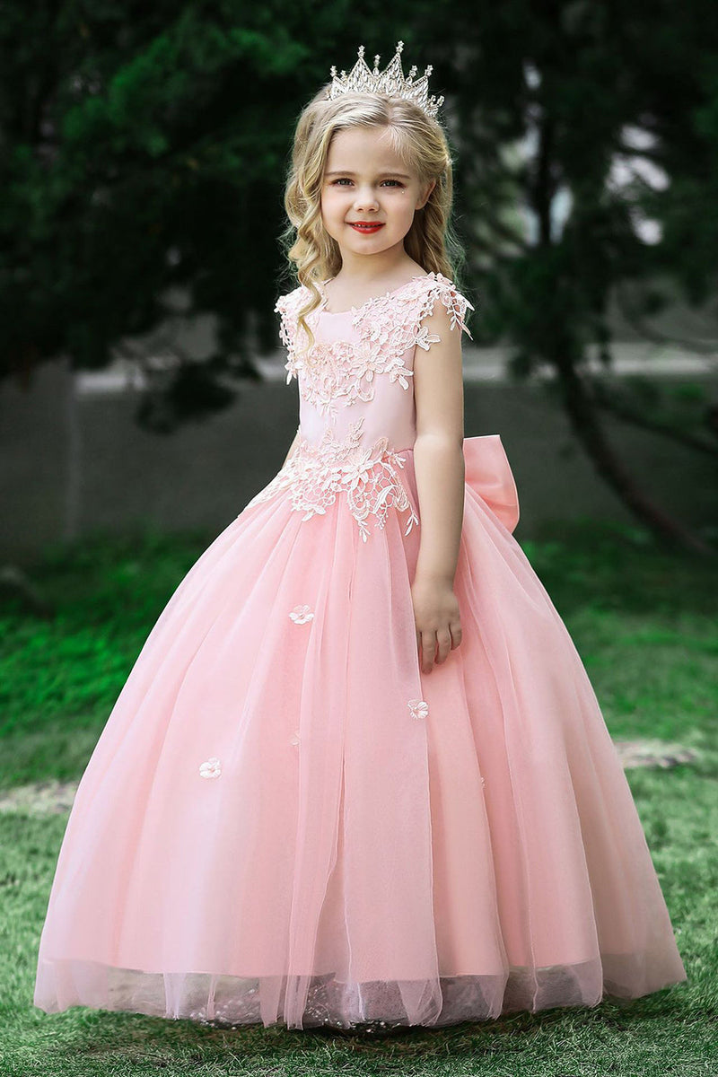 Load image into Gallery viewer, White Weeding Flower Girl Dress with Bow