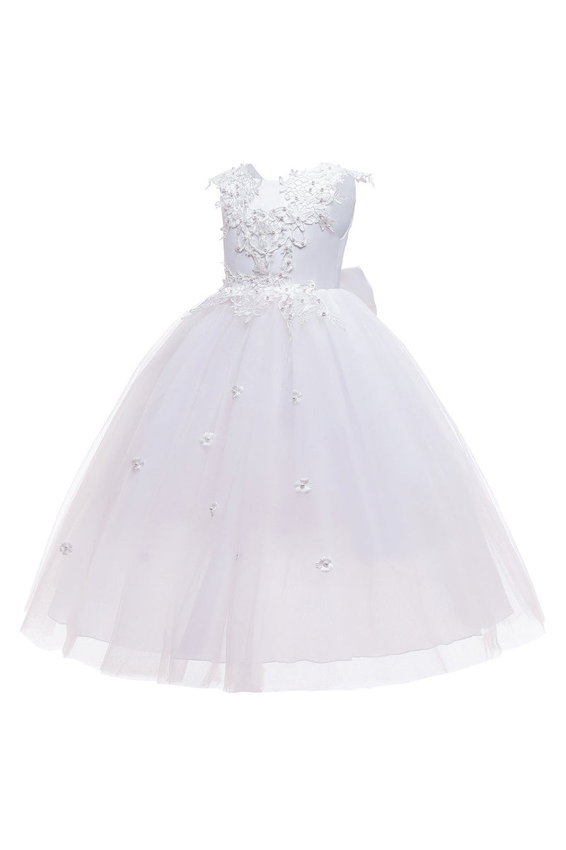 Load image into Gallery viewer, White Weeding Flower Girl Dress with Bow