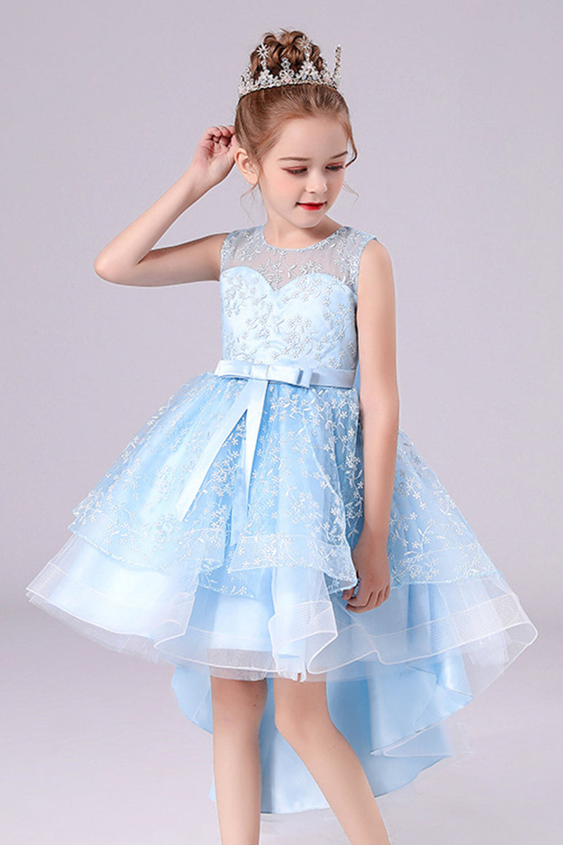 Load image into Gallery viewer, White High-low Flower Girl Dress with Bow