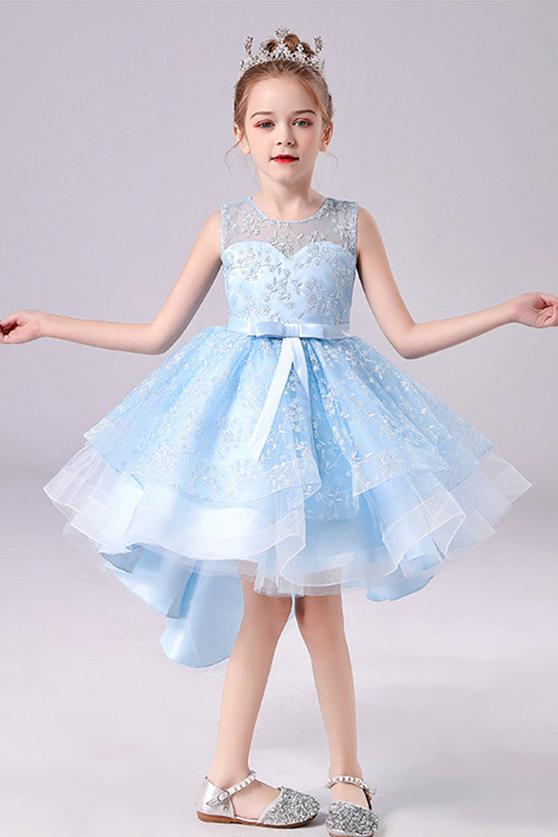 White High low Flower Girl Dress with Bow