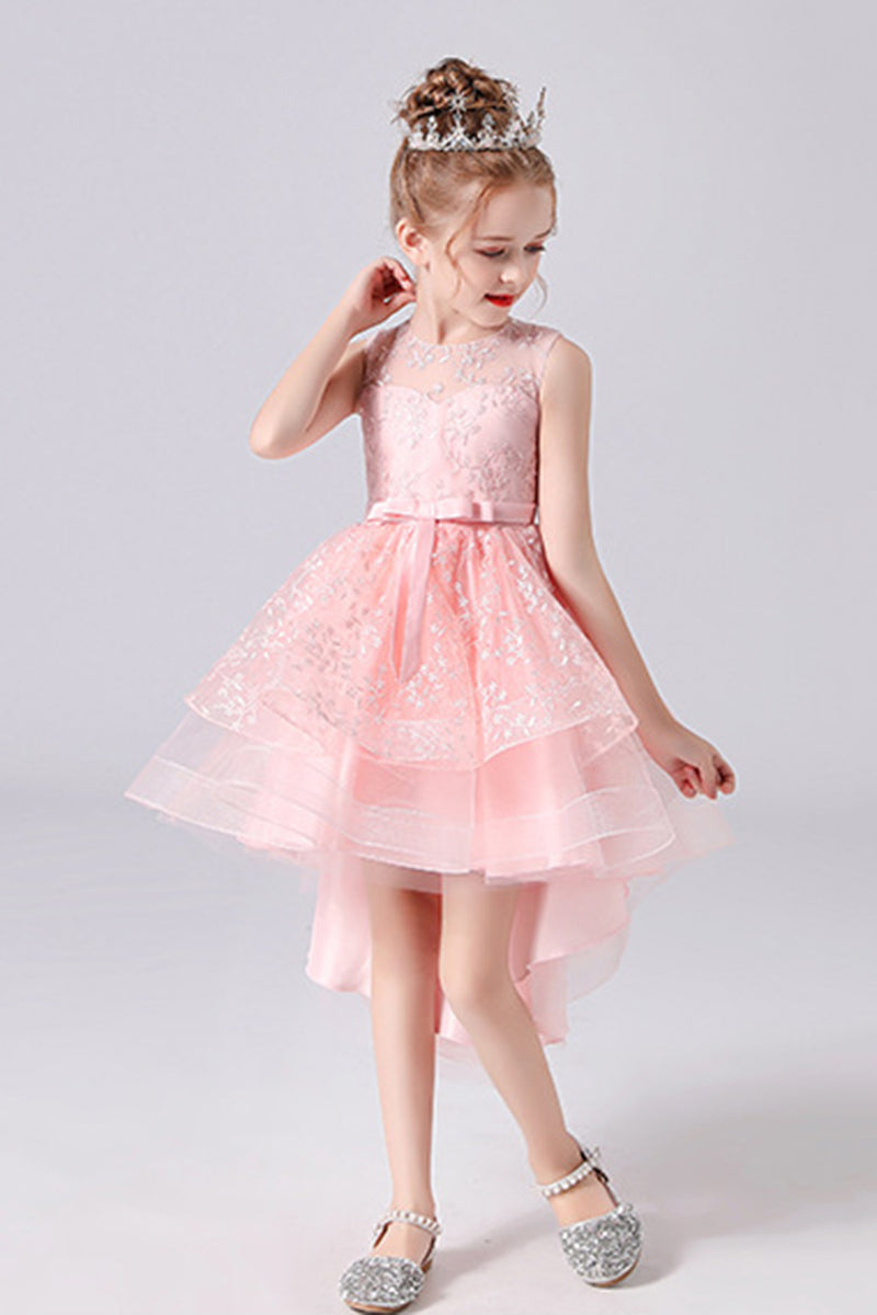 Load image into Gallery viewer, White High-low Flower Girl Dress with Bow