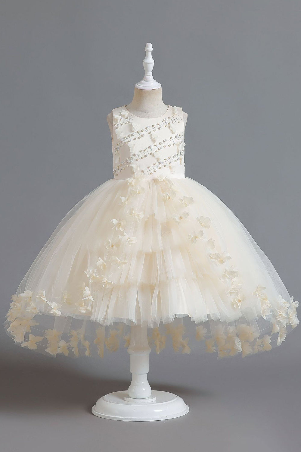 Champagne Beading High Low Butterfly Girls Dresses