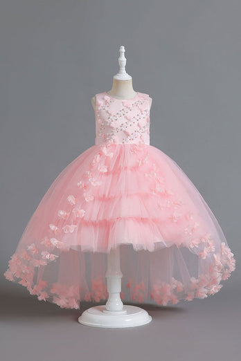 Champagne Beading High Low Butterfly Girls Dresses