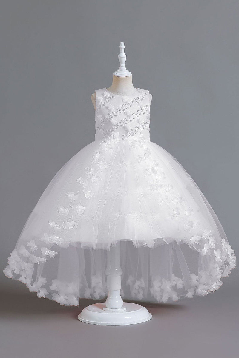 Load image into Gallery viewer, Champagne Beading High Low Butterfly Girls Dresses