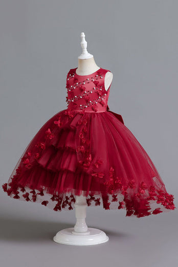 Champagne Beading High Low Butterfly Girls Dresses