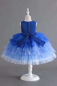 Royal Blue Sleeveless A Line Girls Dresses With 3D Flowers