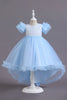 Load image into Gallery viewer, A Line Tulle Pink Sequins Puff Sleeves Girls Dresses With Bow