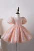 Load image into Gallery viewer, Blue A Line Puff Sleeves Sequins Girls Dresses