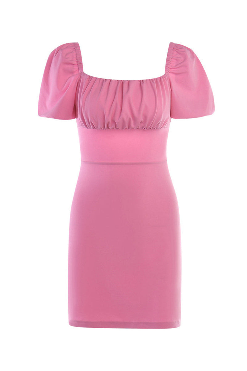 Load image into Gallery viewer, Puff Sleeves Bodycon Pink Party Dress