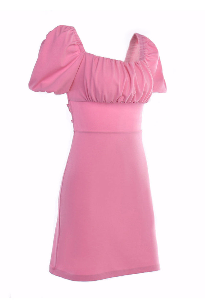 Load image into Gallery viewer, Puff Sleeves Bodycon Pink Party Dress