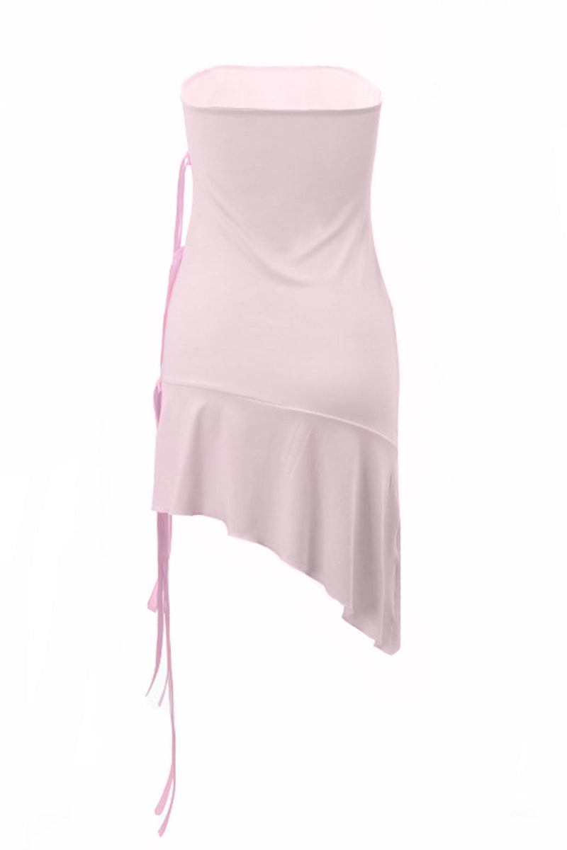 Load image into Gallery viewer, Strapless Asymmetrical Ruffles Pink Cocktail Party Dress