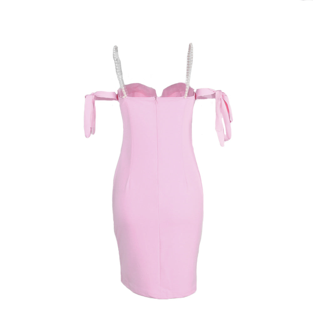 Load image into Gallery viewer, Cold Shoulder Bodycon Pink Party Dress with Beading