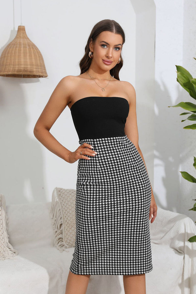 Load image into Gallery viewer, Strapless Plaid Bodycon Cocktail Dress with Slit