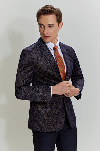 Black Jacquard Satin Notched Lapel Men's Blazer