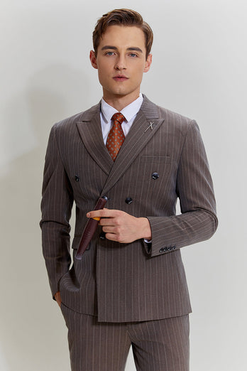 Coffee Pinstripe 3 Piece Men's Party Suits