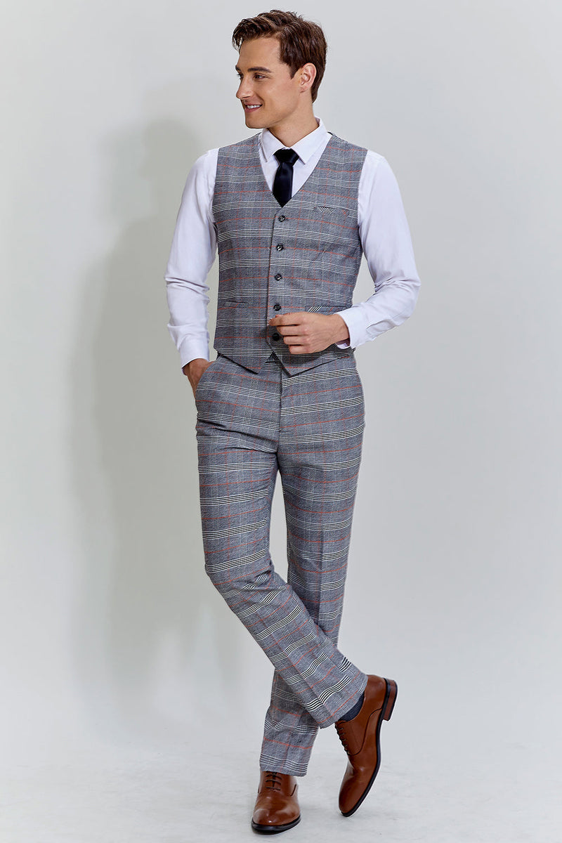 Load image into Gallery viewer, Grey Plaid Wide Peak Lapel 3 Piece Single Breasted Men&#39;s Suits