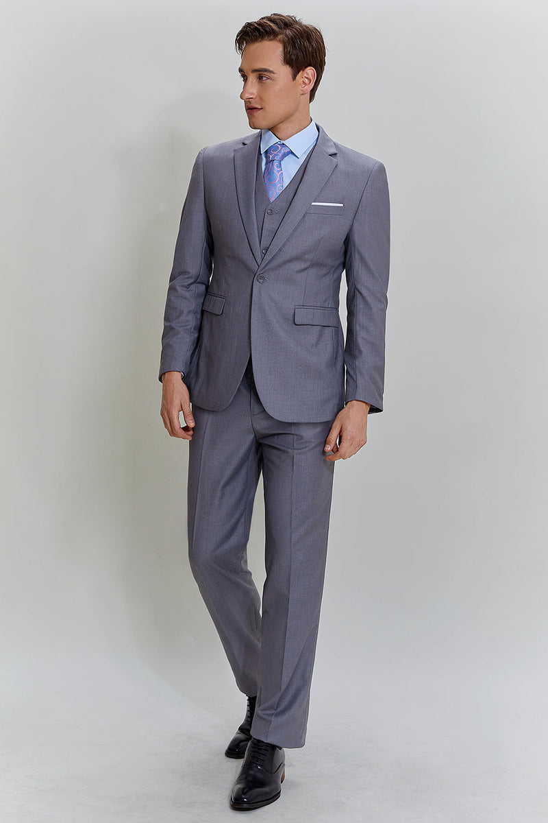 Load image into Gallery viewer, Grey Men&#39;s 3 Piece Notched Lapel Prom Suits