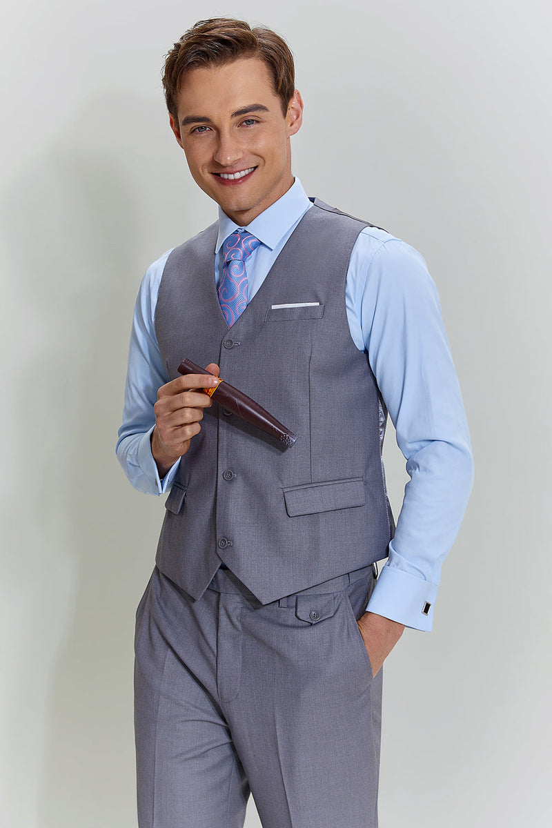 Load image into Gallery viewer, Grey Men&#39;s 3 Piece Notched Lapel Prom Suits