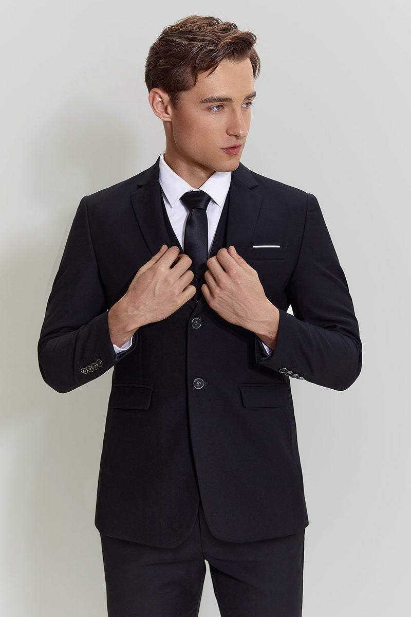 Load image into Gallery viewer, Black Three Piece Suit for Men with Notched Lapel