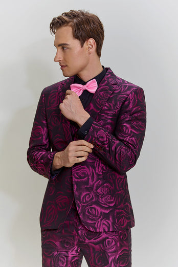 Fuchsia Floral Jacquard 3 Piece Men's Prom Suits