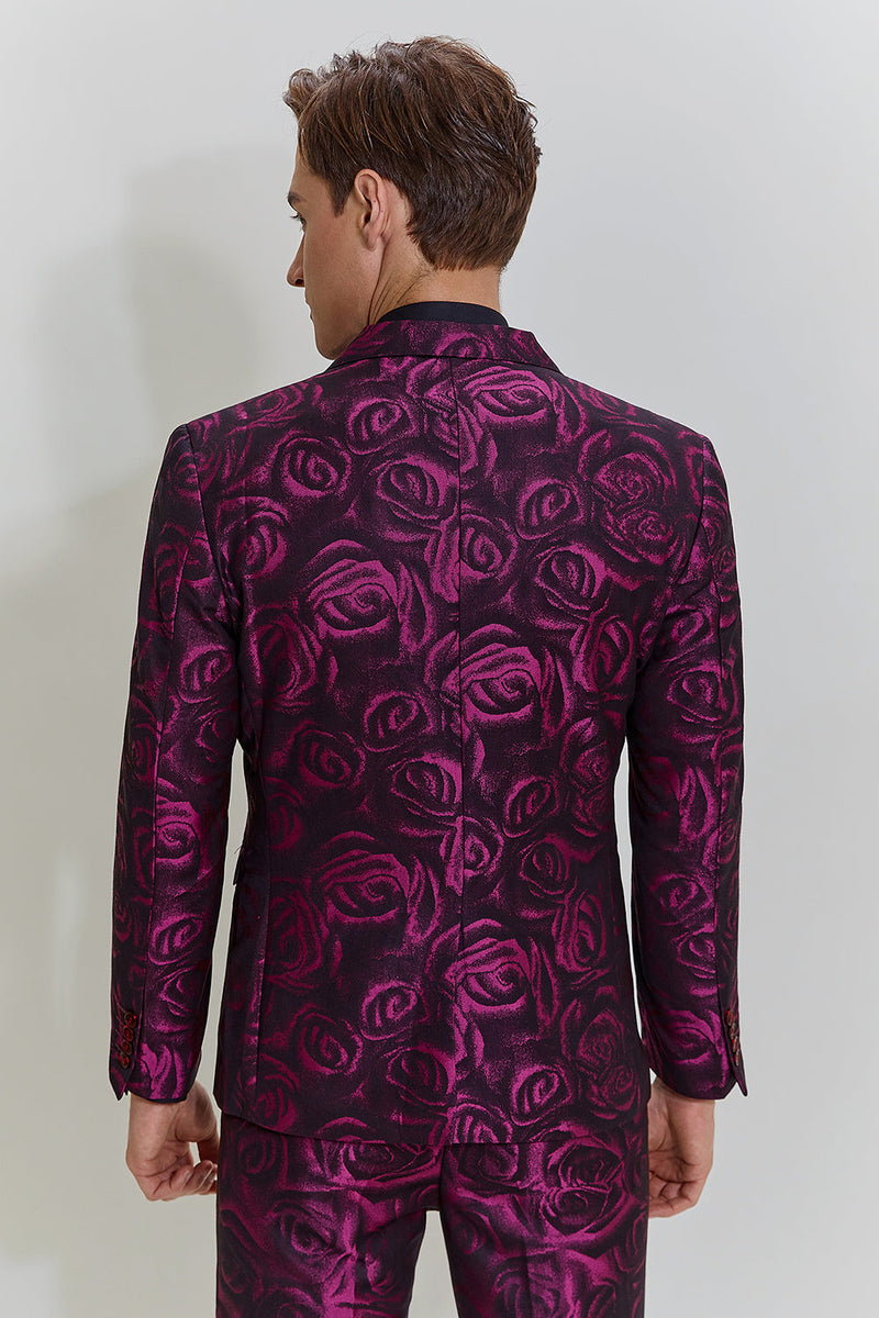 Load image into Gallery viewer, Fuchsia Floral Jacquard 3 Piece Men&#39;s Prom Suits