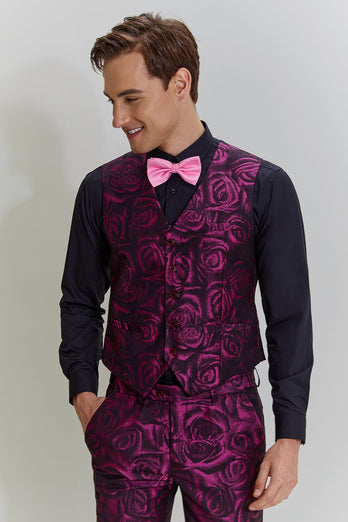 Fuchsia Floral Jacquard 3 Piece Men's Prom Suits