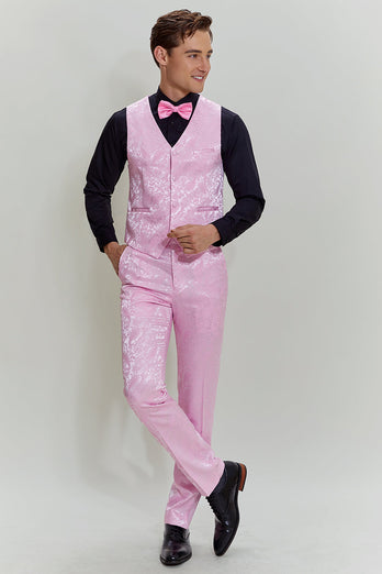 Pink Jacquard Satin Shawl Lapel 3 Piece Men's Prom Suits