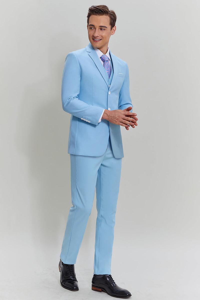 Load image into Gallery viewer, Sky Blue 3 Piece Notched Lapel Men&#39;s Modern Fit Suit