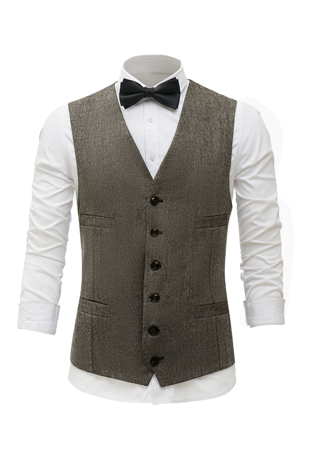 Coffee Single Breasted Shawl Lapel Men's Suit Vest