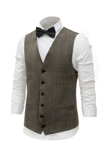 Coffee Single Breasted Shawl Lapel Men's Suit Vest