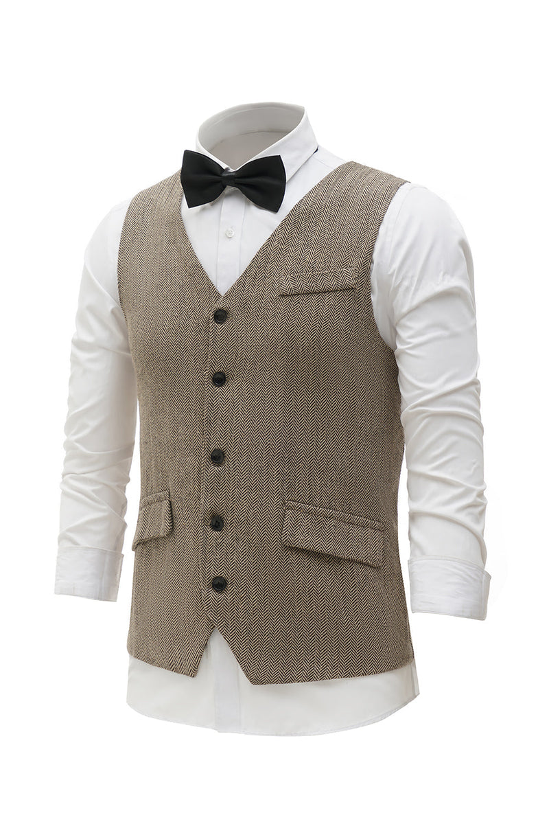 Load image into Gallery viewer, Khaki Solid Single Breasted Shawl Lapel Men&#39;s Suit Vest