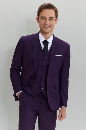 Purple Notched Lapel 3 Piece Homecoming & Prom Suits