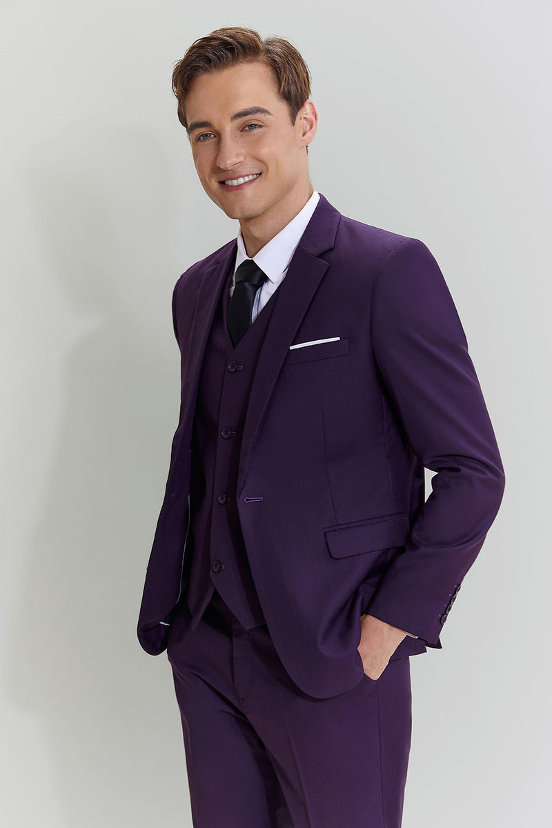 Load image into Gallery viewer, Purple Notched Lapel 3 Piece Homecoming &amp; Prom Suits